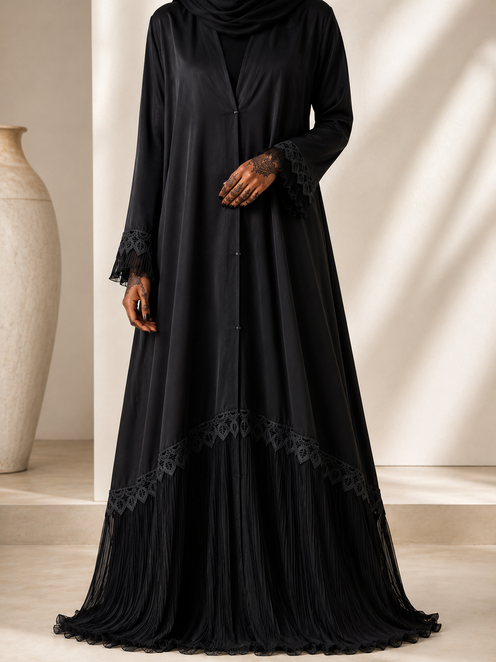Noir Cascade Shoulder Abaya